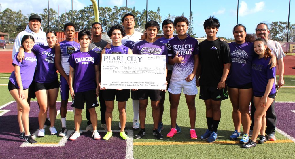 <strong>PCHS Chargers Track Program receives $500.00 check donation from Pearl City Shopping Center Merchants Association</strong>