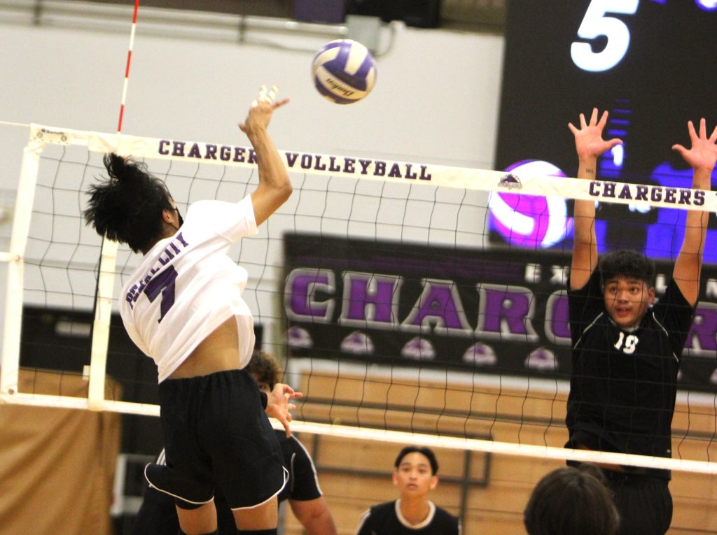 Pearl City Chargers over the Campbell Sabers 21-18, 16-21, 15-13 in OIA West DI Junior Varsity Boys Volleyball