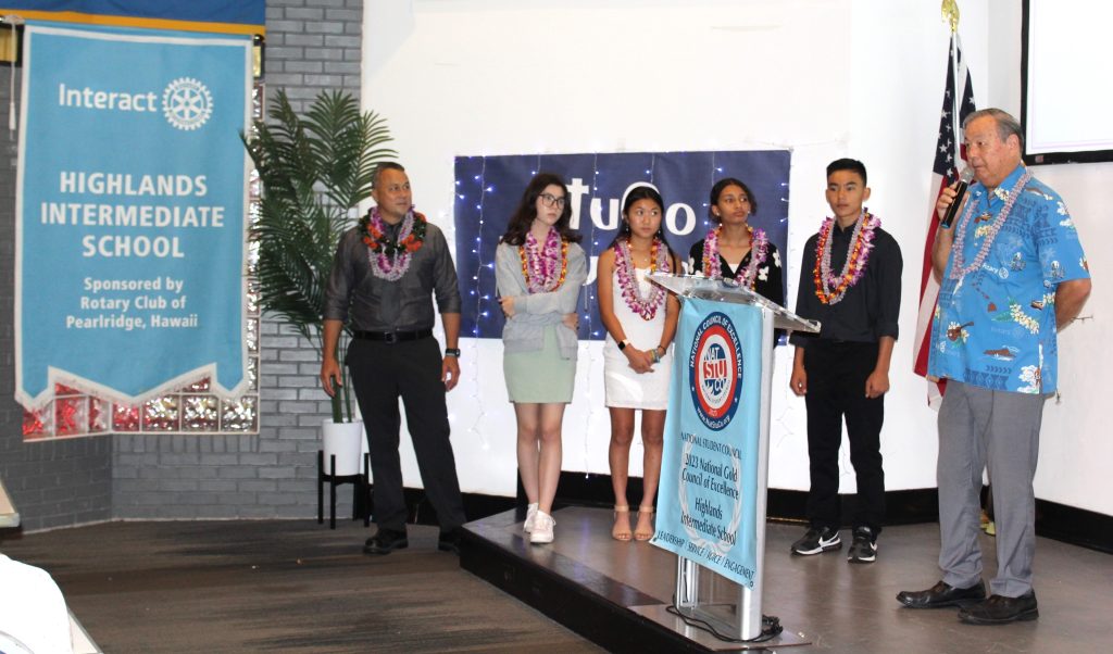 Rotary Club of Pearlridge congratulates Highlands Intermediate Student Council as 2024 National Gold Council of Excellence Award recipients