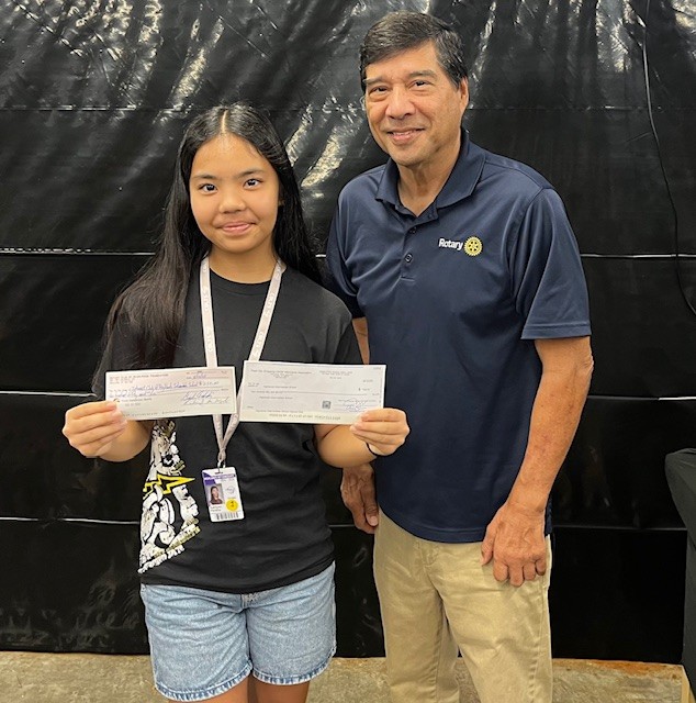 Highlands Intermediate Student Council / Interact Club receive check donations from Rotary Club of Pearlridge, Pearl City Shopping Center Merchants Association