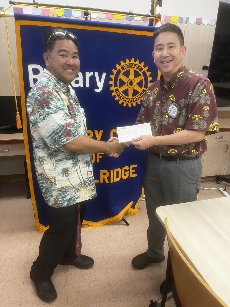 Highlands Intermediate receives $250.00 check donation from the Rotary Club of Pearlridge in support of the 2nd Annual Colts Expo
