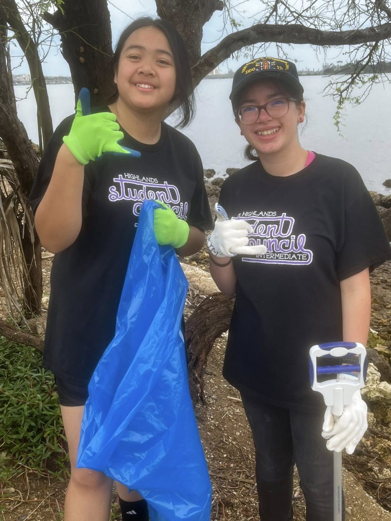 Rotary Club of Pearlridge, Pearl City High School Interact Club and Highlands Intermediate Interact Club unite to clean and beautify Pearl Harbor Bike Path during Honolulu City & County Annual Pearl Harbor Bike Path Clean-Up