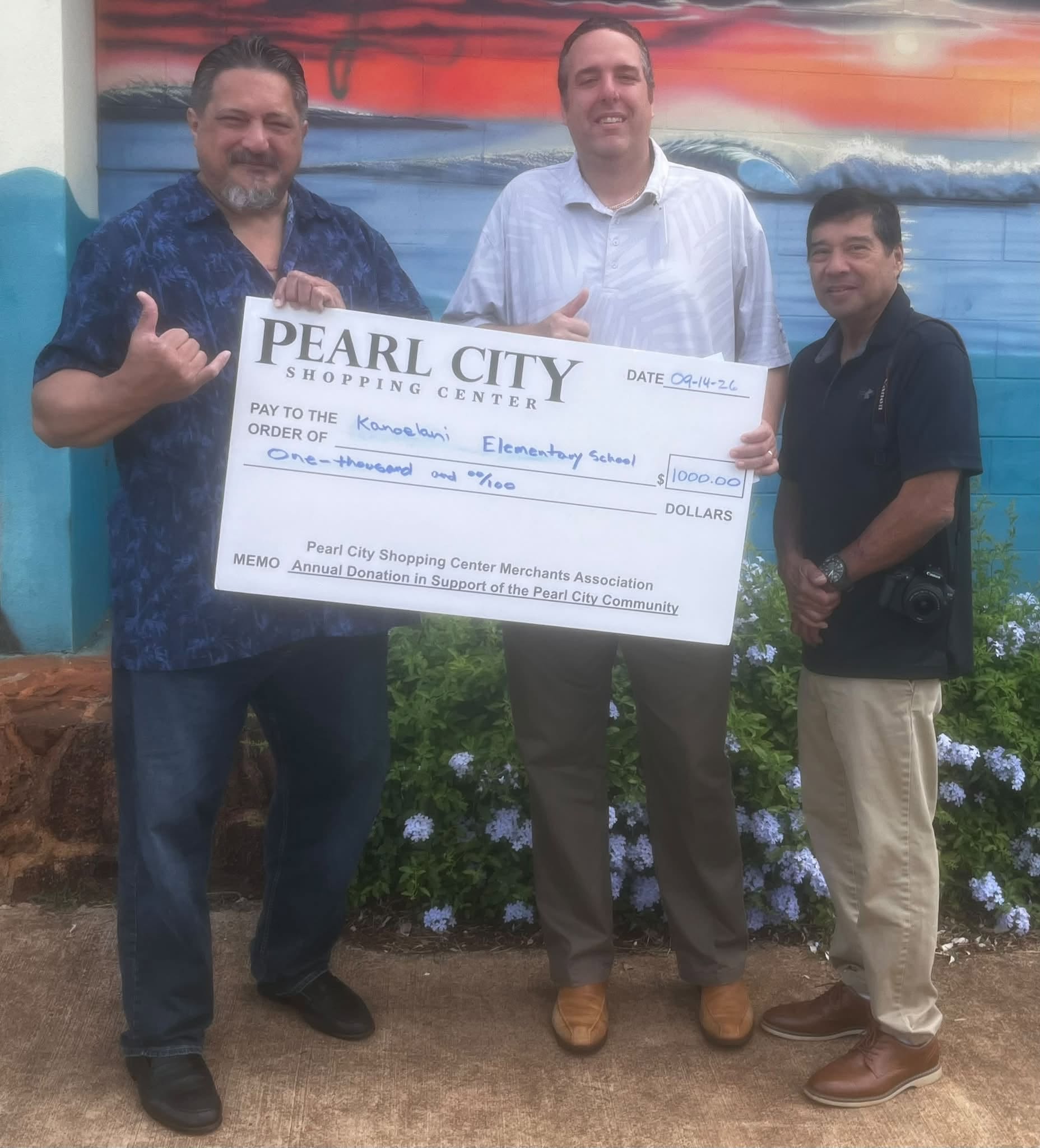 Pearl City Shopping Center Merchants Association supports Pearl City Elementary and Kanoelani Elementary with $1000.00 check donation presentations