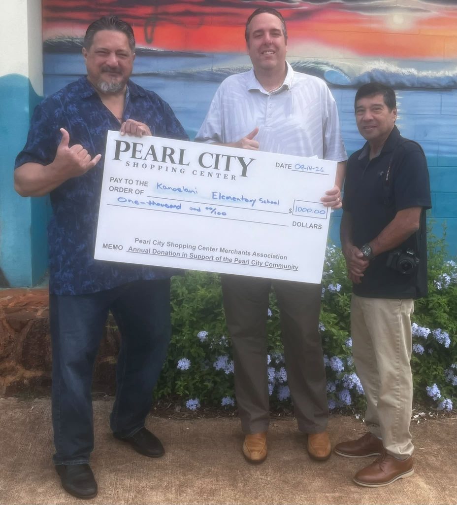 Pearl City Shopping Center Merchants Association supports Pearl City Elementary and Kanoelani Elementary with $1000.00 check donation presentations