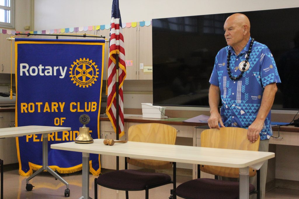 G Drake visits, speaks at Rotary Club of Pearlridge - Mehlhorn, Tsukada sworn in as new members