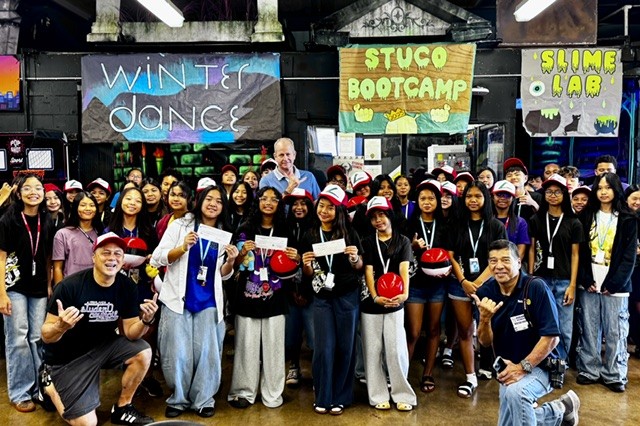 Highlands Intermediate Interact Club presented $250.00 donation checks from Rotary Club of Pearlridge, Pearl City Shopping Center Merchants Association, Mr. Eric Fujimoto