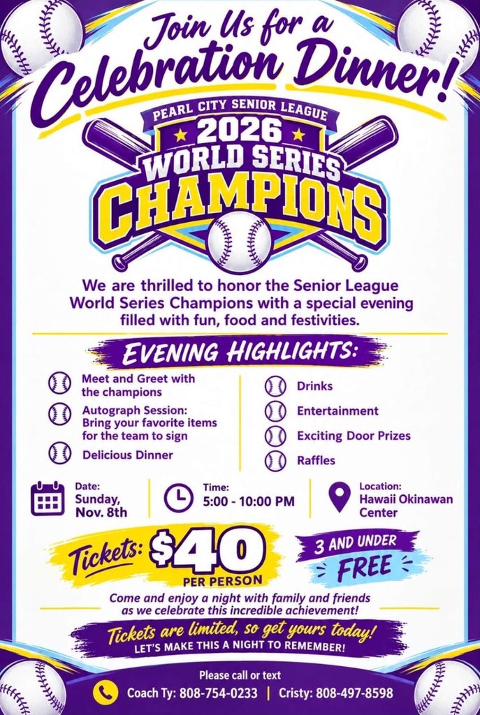 Honoring the 2026 Pearl City Little League Senior World Series Champions!