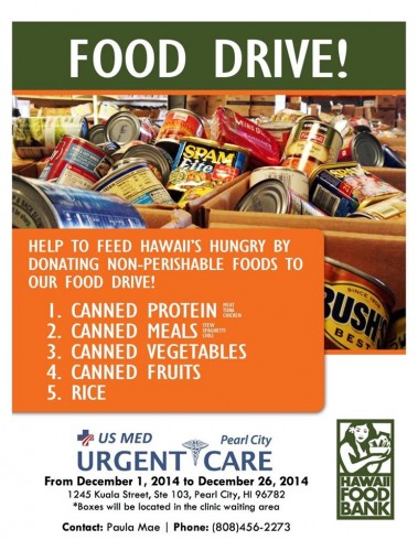 US Med Urgent Care Pearl City holds Holiday Food Drive  to benefit Hawaii Foodbank